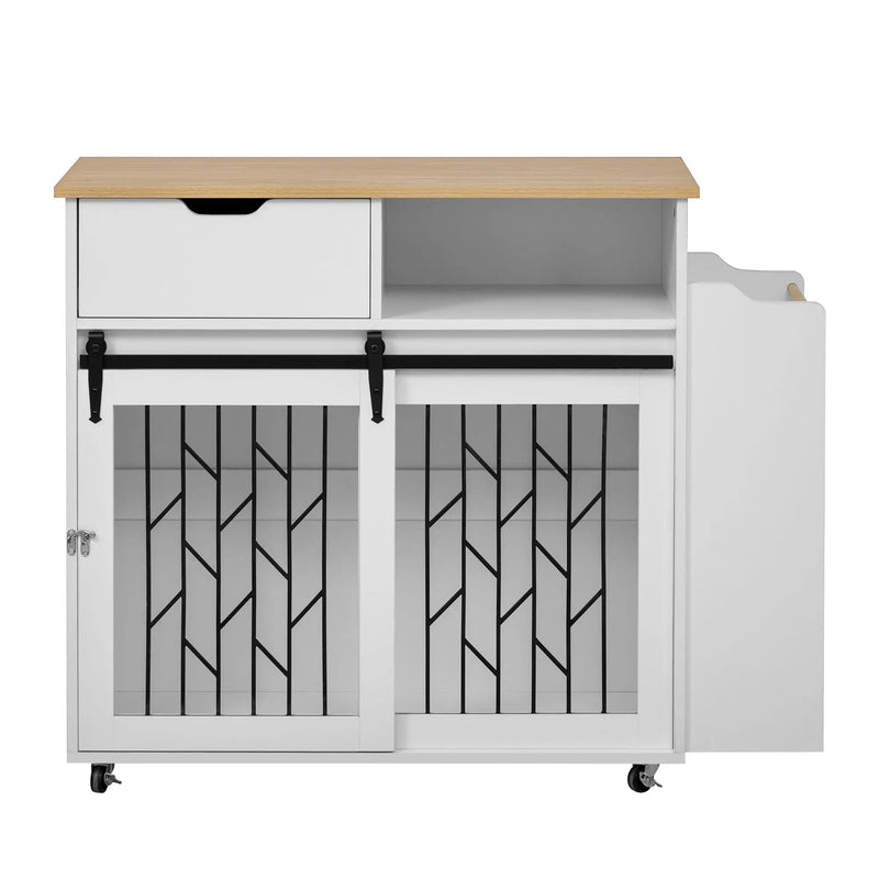 Modern Style 2 In 1 Pet Friendly Dog Crate Kitchen Island End Table Metal Pine - Natural / White by HouseOfZazla