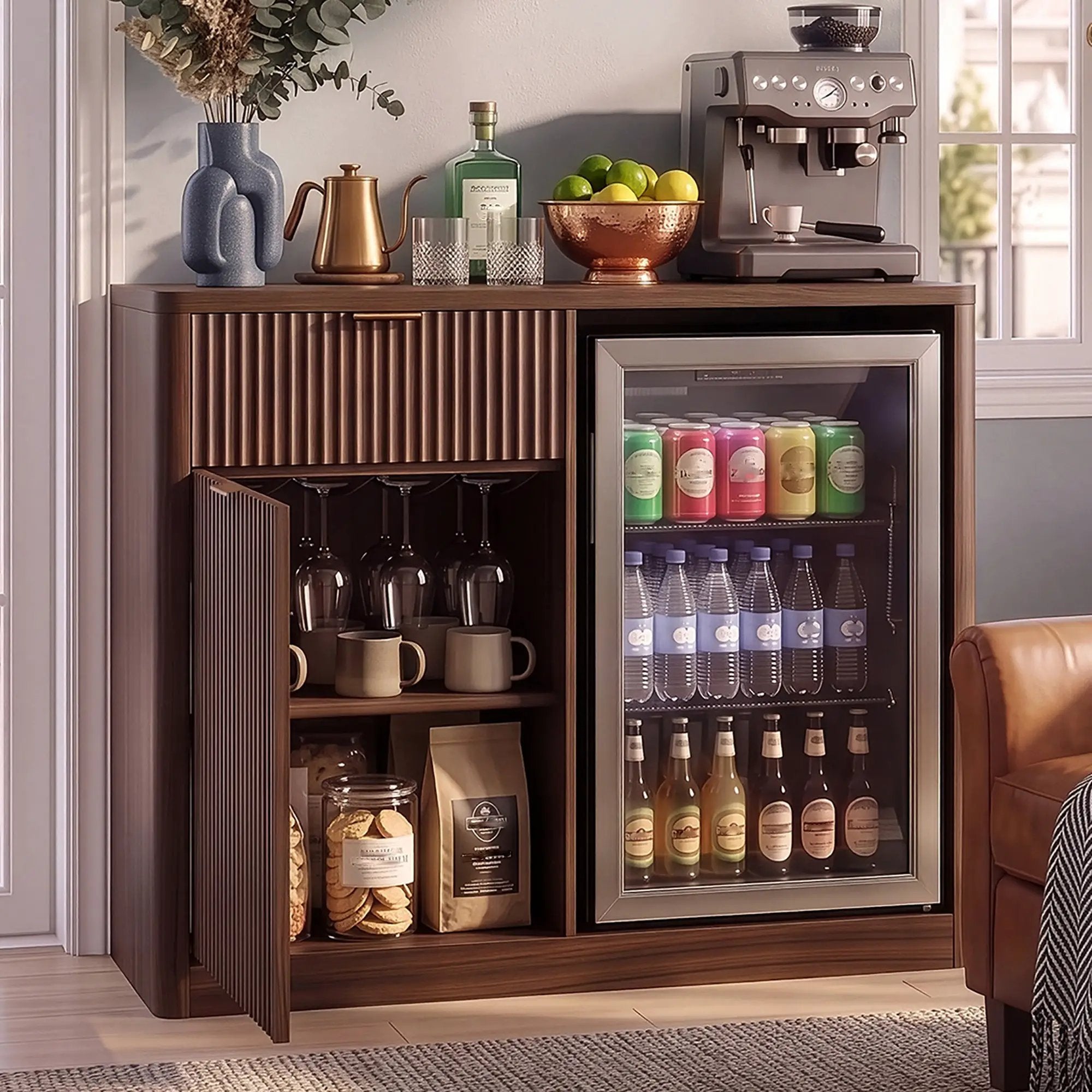 K&K 39.4" Coffee Bar Cabinet with Fridge Space by HouseOfZazla