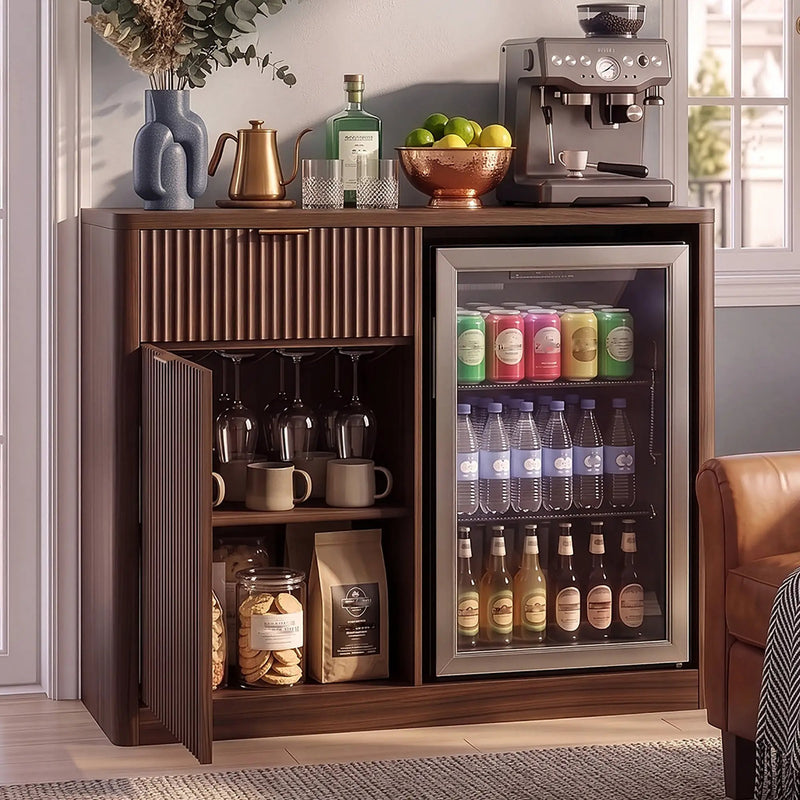 K&K 39.4" Coffee Bar Cabinet with Fridge Space by HouseOfZazla