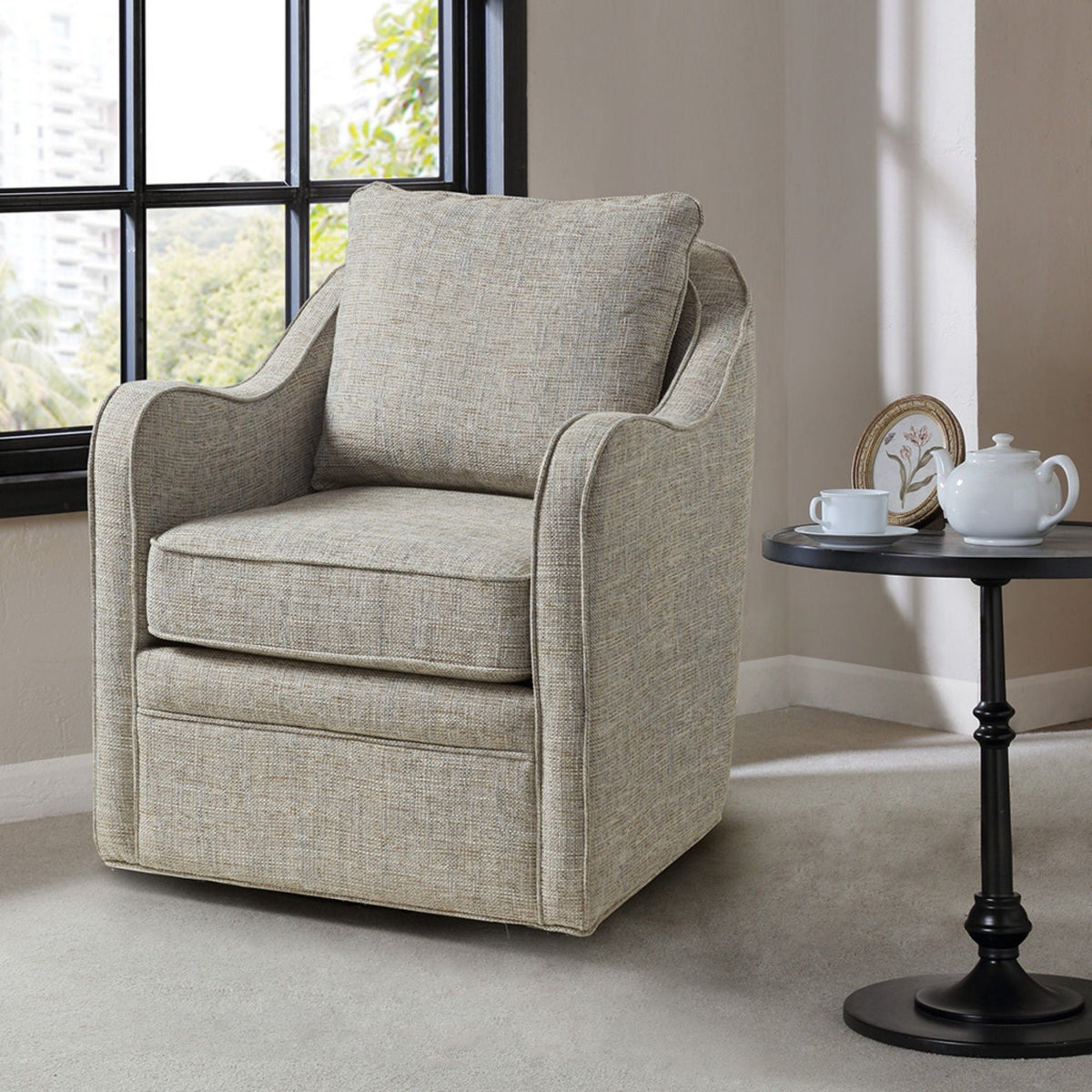 Wide Seat Swivel Arm Chair with 360 Degree Rotation - Gray or Beige, photo 7 of 18