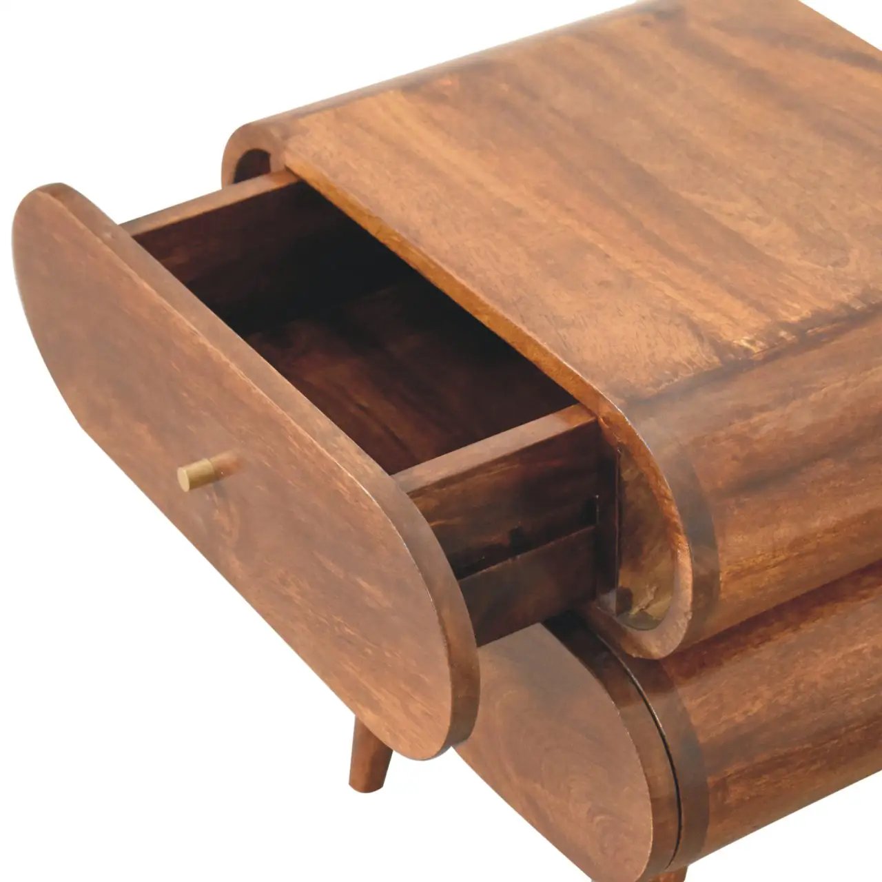 Solid Wood Bubble Chestnut Nightstand, 2-Drawer, Nordic Legs by HouseOfZazla
