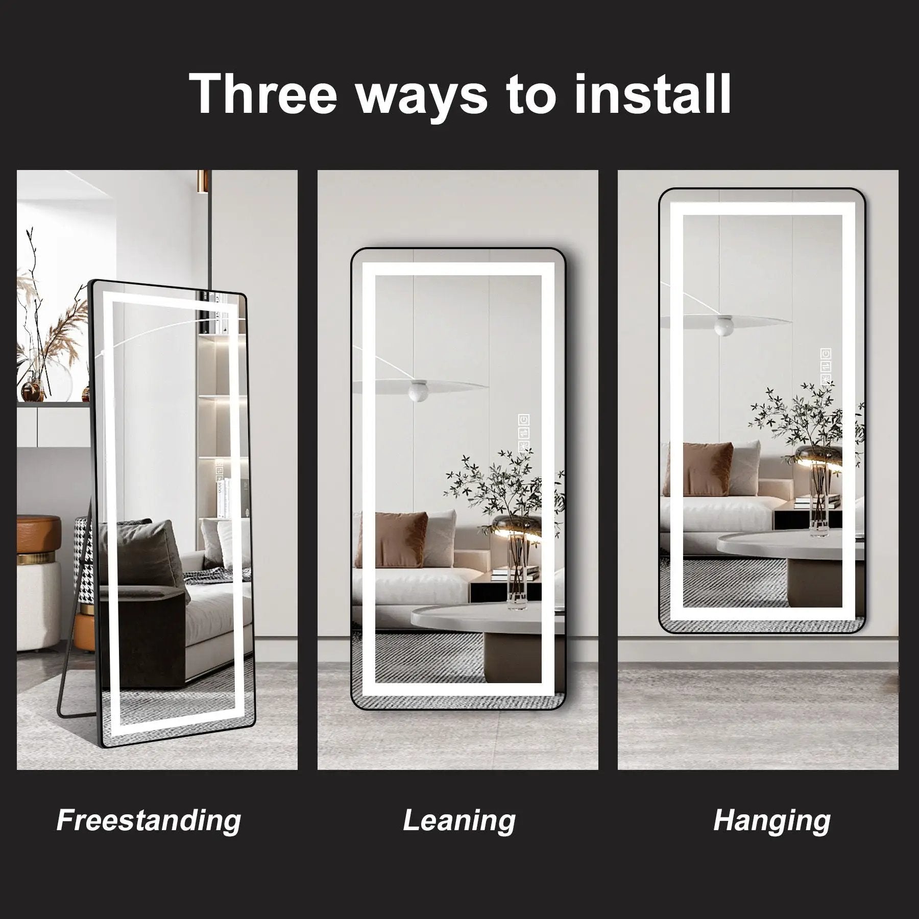 Full-Length Vertical Mirror With LED Light, Dimming Wall Mirror With Frame by HouseOfZazla