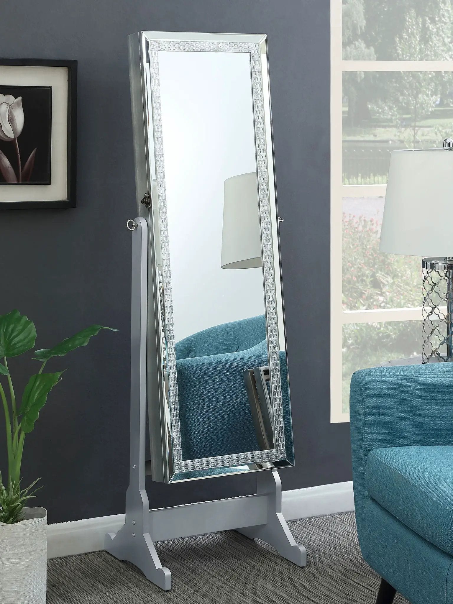 Elle Cheval Mirror with Jewelry Storage Silver by Unique Piece Furniture