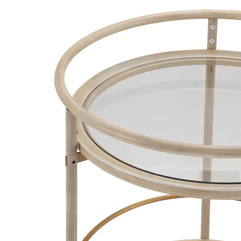 Round Bar Cart with Tempered Glass Shelves and Gold Accents by HouseOfZazla