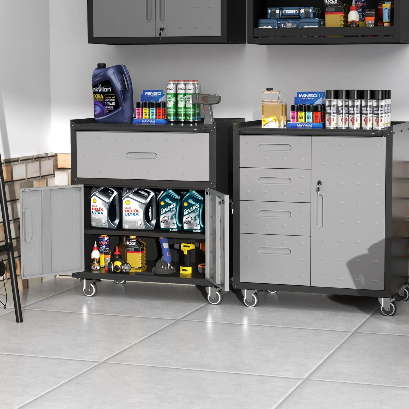 Sturdy Metal Tool Storage Cabinet With Wheels Durable Garage, Office & Home Organizer Steel by HouseOfZazla