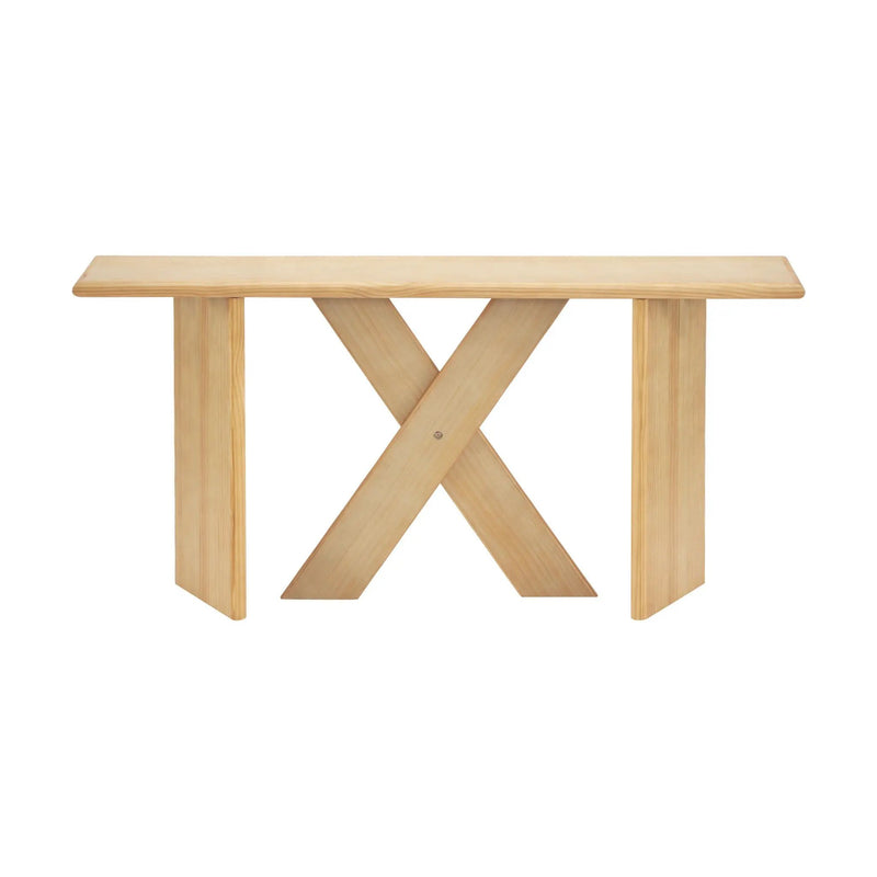 X-Frame Console Table, Angled Cross Leg Design, Rounded Edges - Natural by HouseOfZazla