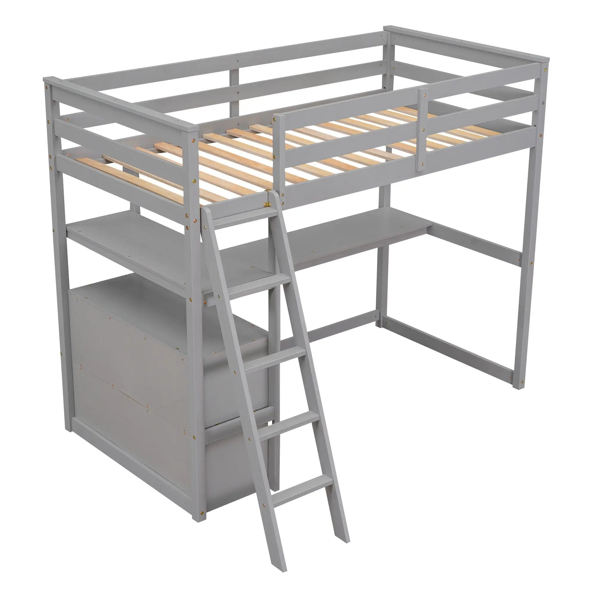 Modern Loft Bed With Built In Desk, Shelves, And 2 Drawers by Unique Piece Furniture