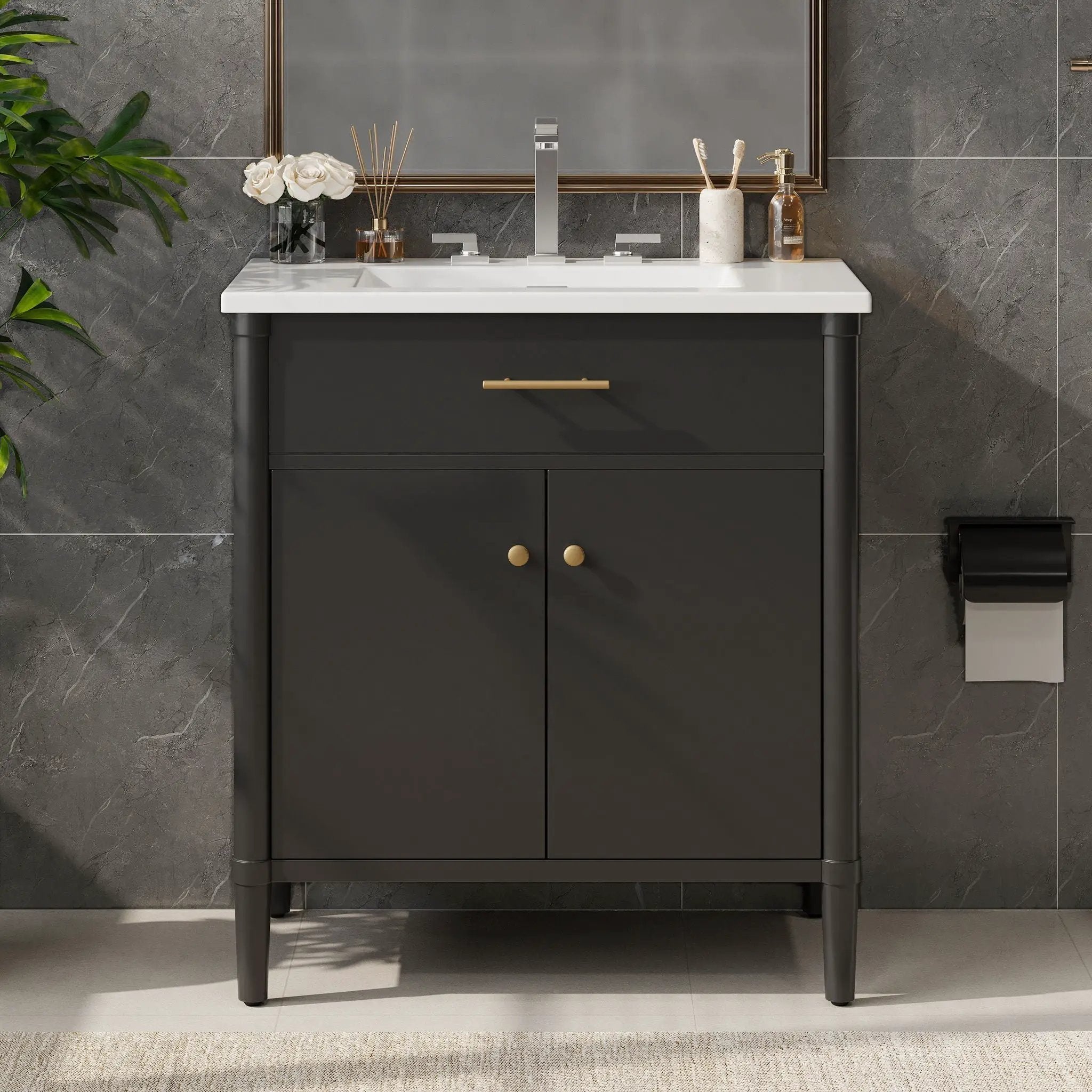 Bathroom Vanity With Sink, Soft Close Doors And Adjustable Shelf by HouseOfZazla