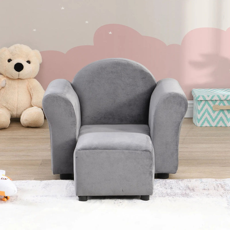 Kids Recliner Chair, Kids Upholstered Couch With Ottoman - Gray by Unique Piece Furniture