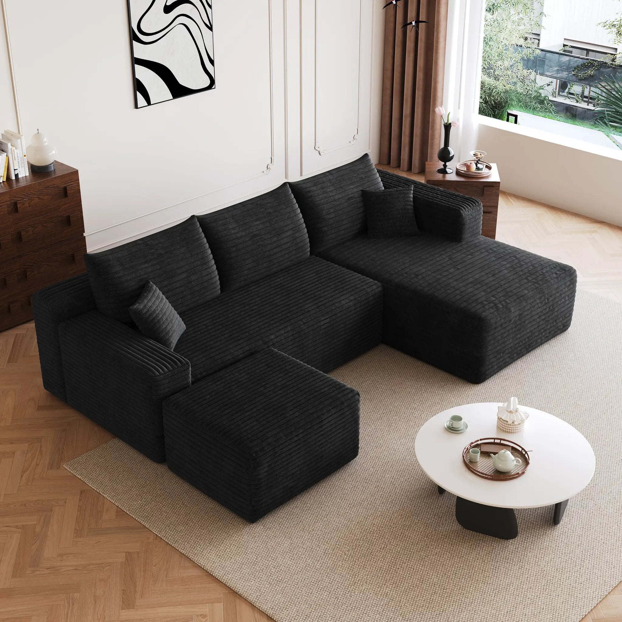 95" Cloud Sectional Sofa with 1 Ottoman by HouseOfZazla