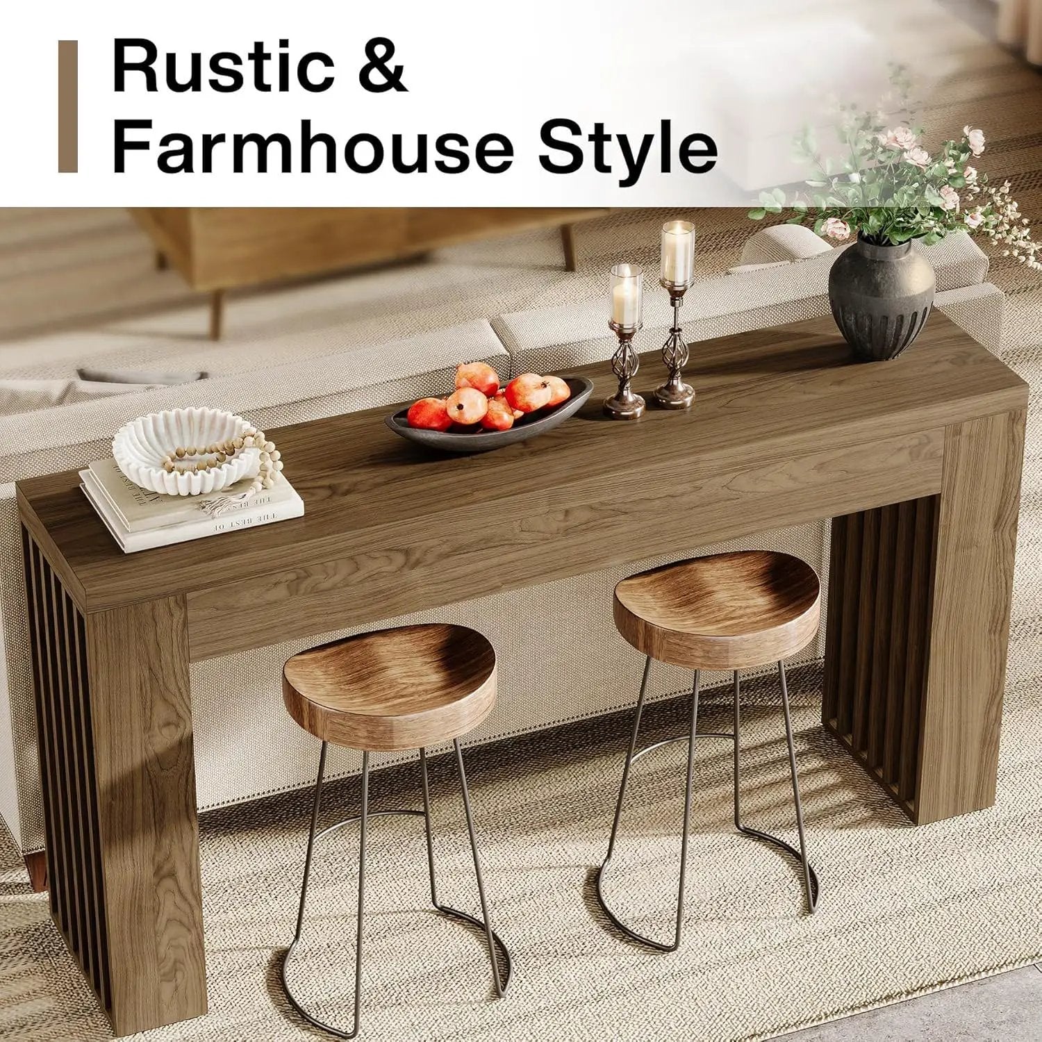 Console Table With Vertical Slat Legs For Entryway - Rustic Brown by HouseOfZazla