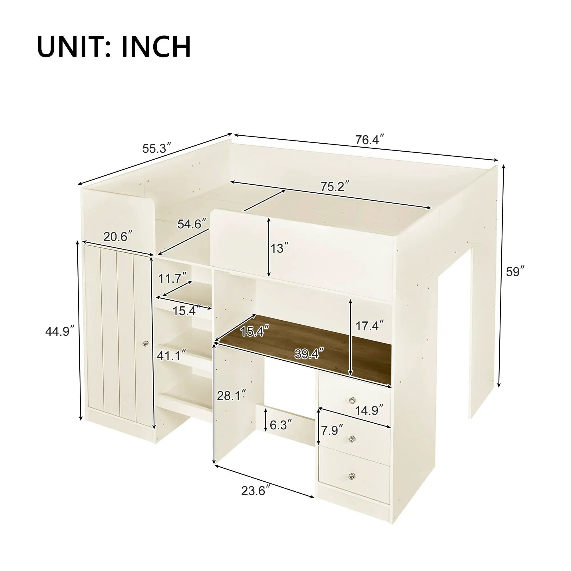 Loft Bed With Built In Wardrobe, Desk, Shelves, And Drawers by HouseOfZazla