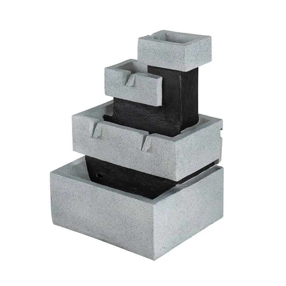 Decorative 4 Tier Block Fountain With Light, For Indoor And Outdoor - Black / Gray by HouseOfZazla