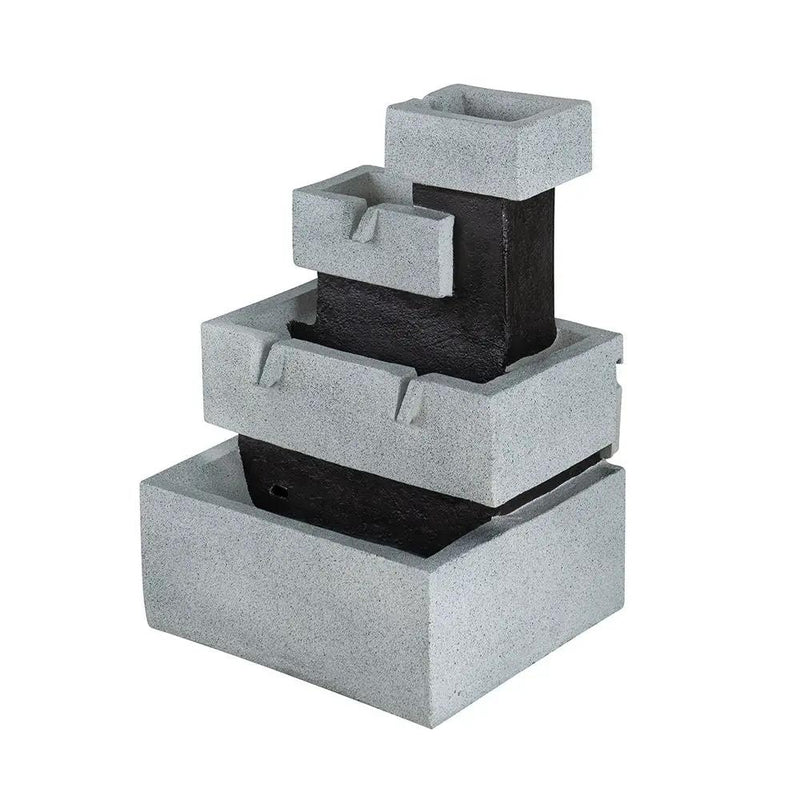 Decorative 4 Tier Block Fountain With Light, For Indoor And Outdoor - Black / Gray by HouseOfZazla