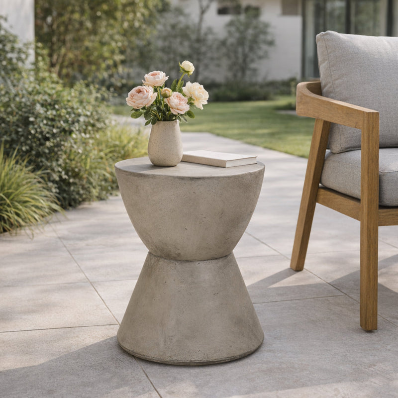 Outdoor Lightweight Concrete Side Table, Light Gray by HouseOfZazla