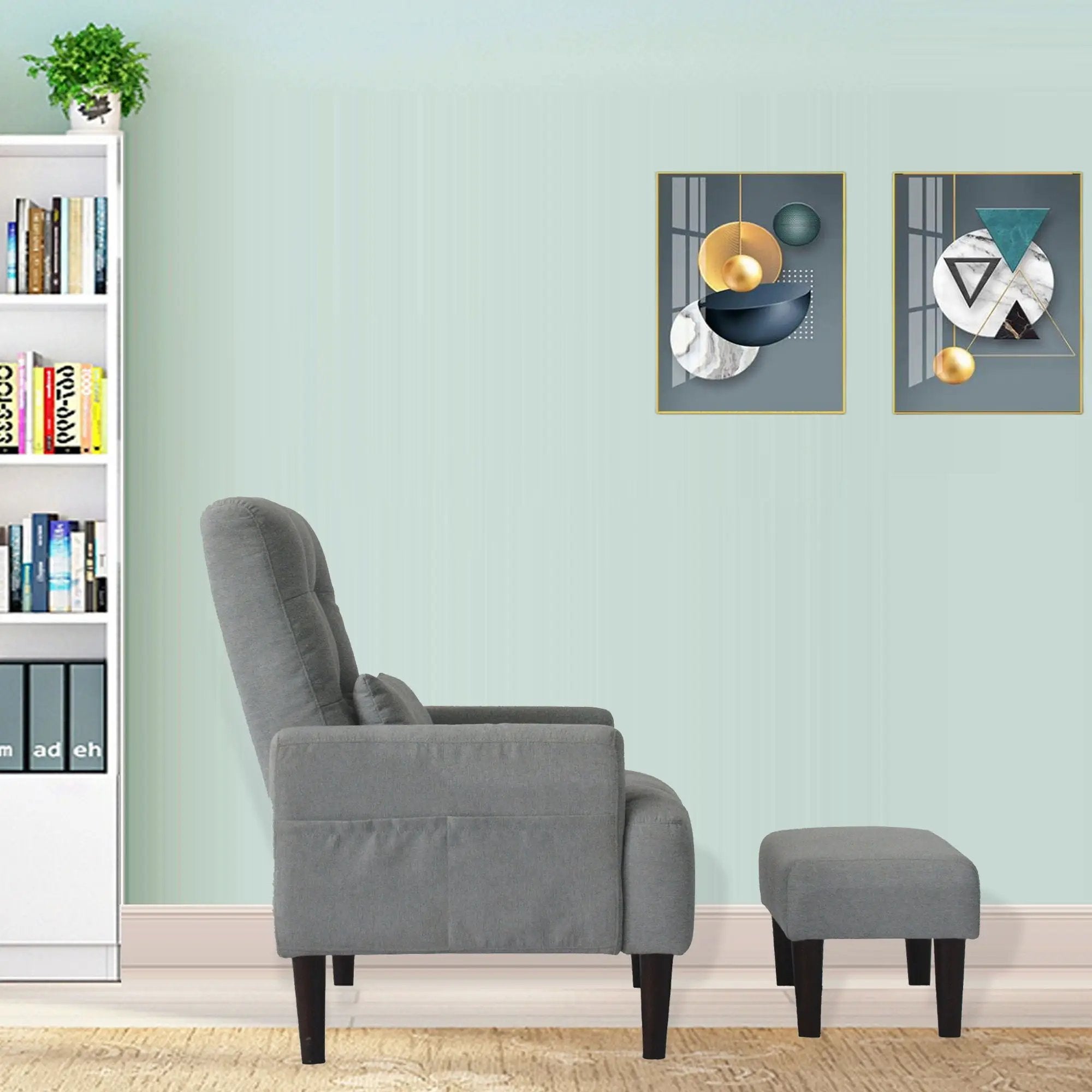 Living Room Sofa Single Chair And Ottoman, Modern Multi-Function Fabric Living Room Sofa Lounge Chair Bed And Stool. Soft Leisure Single Chair Adjustable Into 5 Angles With Sofa Bed by HouseOfZazla