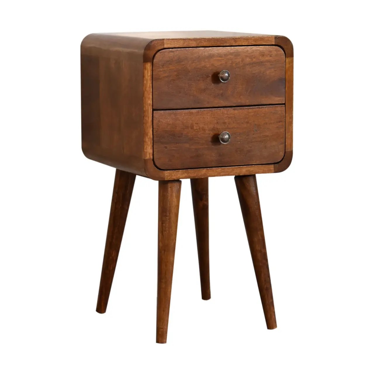 Soli Wood Mini Chestnut Curved Nightstand, 2-Drawers by HouseOfZazla