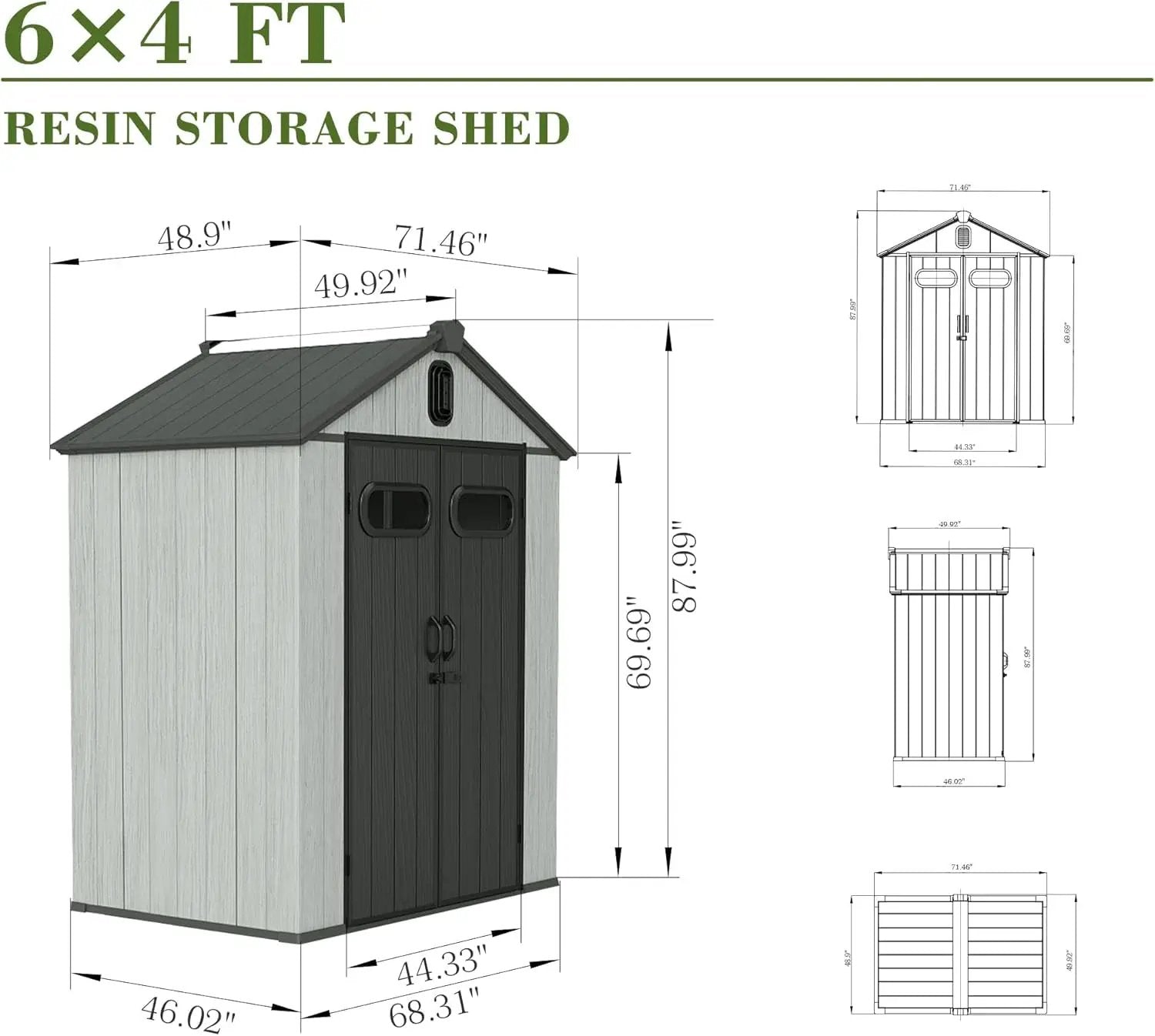 6x4FT Outdoor Resin Storage Shed with Transparent Windows & Louvered Vents by HouseOfZazla