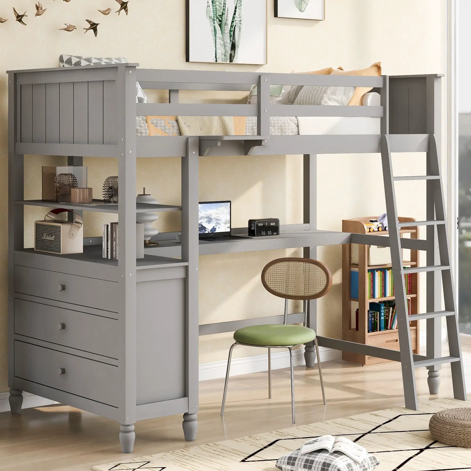 Loft Bed With Drawers With Desk And Shelves by HouseOfZazla