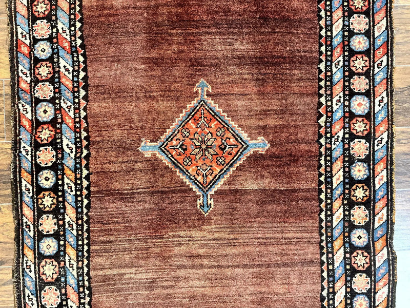 Antique Persian Rug 4x7, Sarab Tribal Wool Carpet, Brown and Multicolor, Handmade Wide Runner Rug 4 x 7, Open Field, Rainbow Border by Jewel Rugs