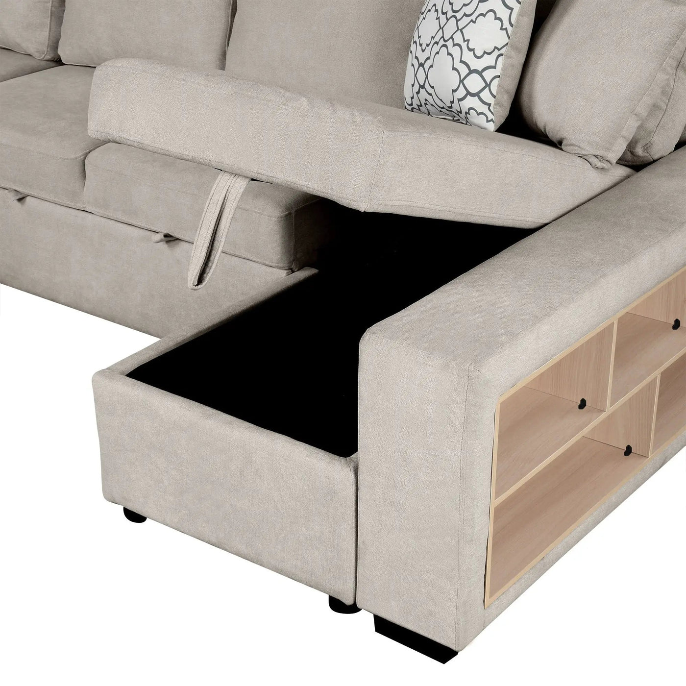 U-Shaped Sectional Sofa Pull-Out Sofa Bed With Two USB Ports, A Storage Chaise Lounge And Four Back Pillows For Living Room by HouseOfZazla