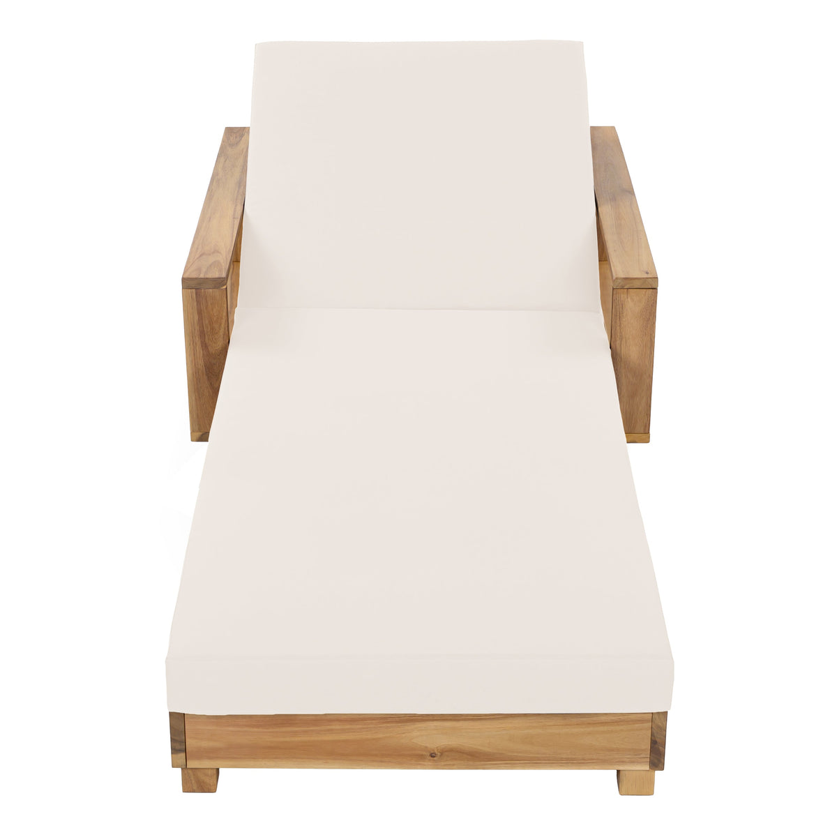 Acacia Wood Patio Chaise Lounge with Adjustable Backrest - Cream Cushion, photo 10 of 10