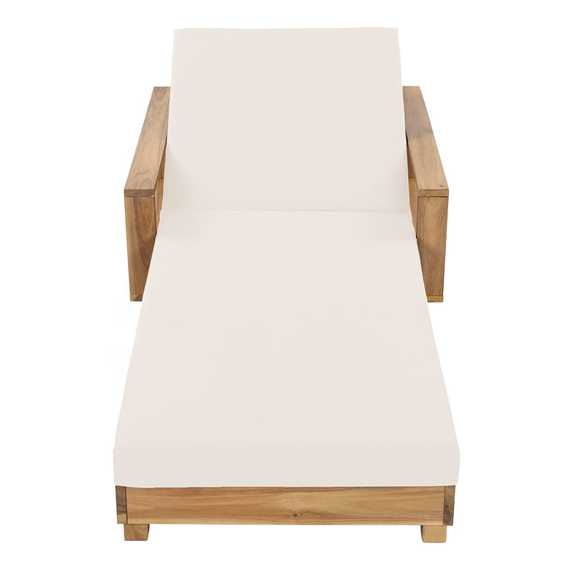 Acacia Wood Patio Chaise Lounge with Adjustable Backrest - Cream Cushion, photo 10 of 10