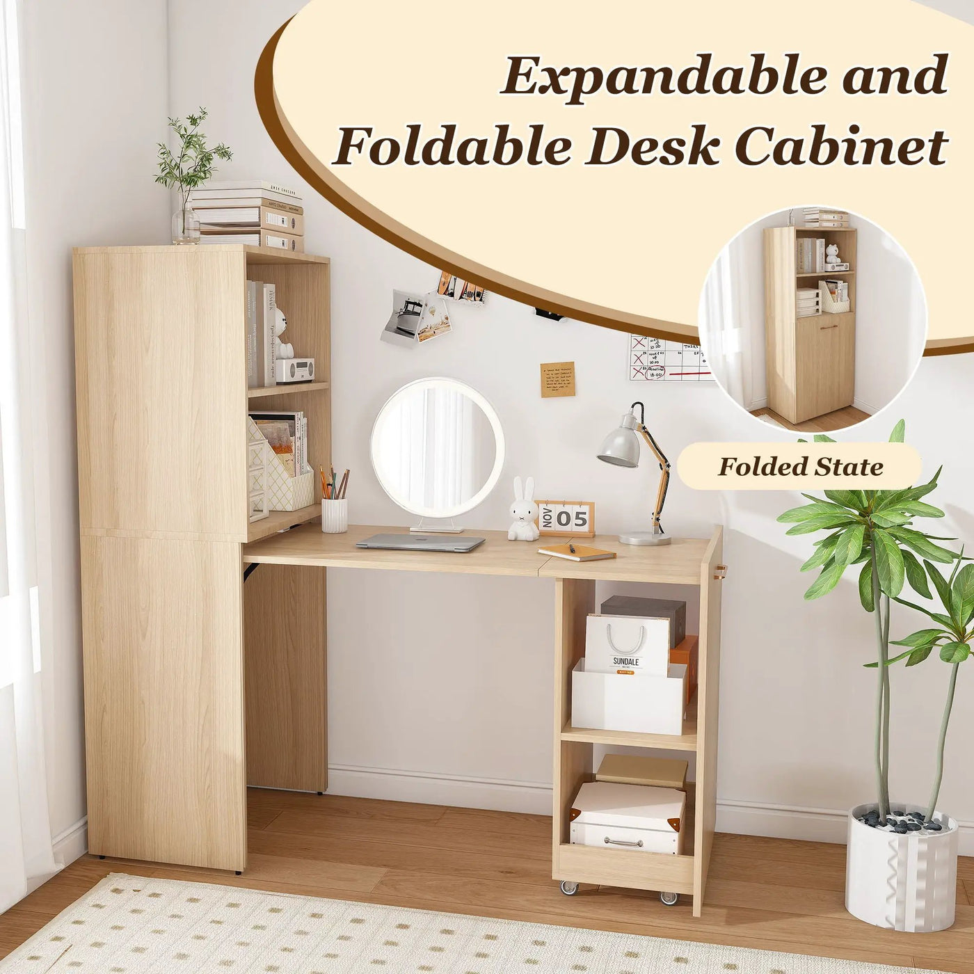 Stretchable Office Desk With Storage Shelves And Mobile Wheels by HouseOfZazla