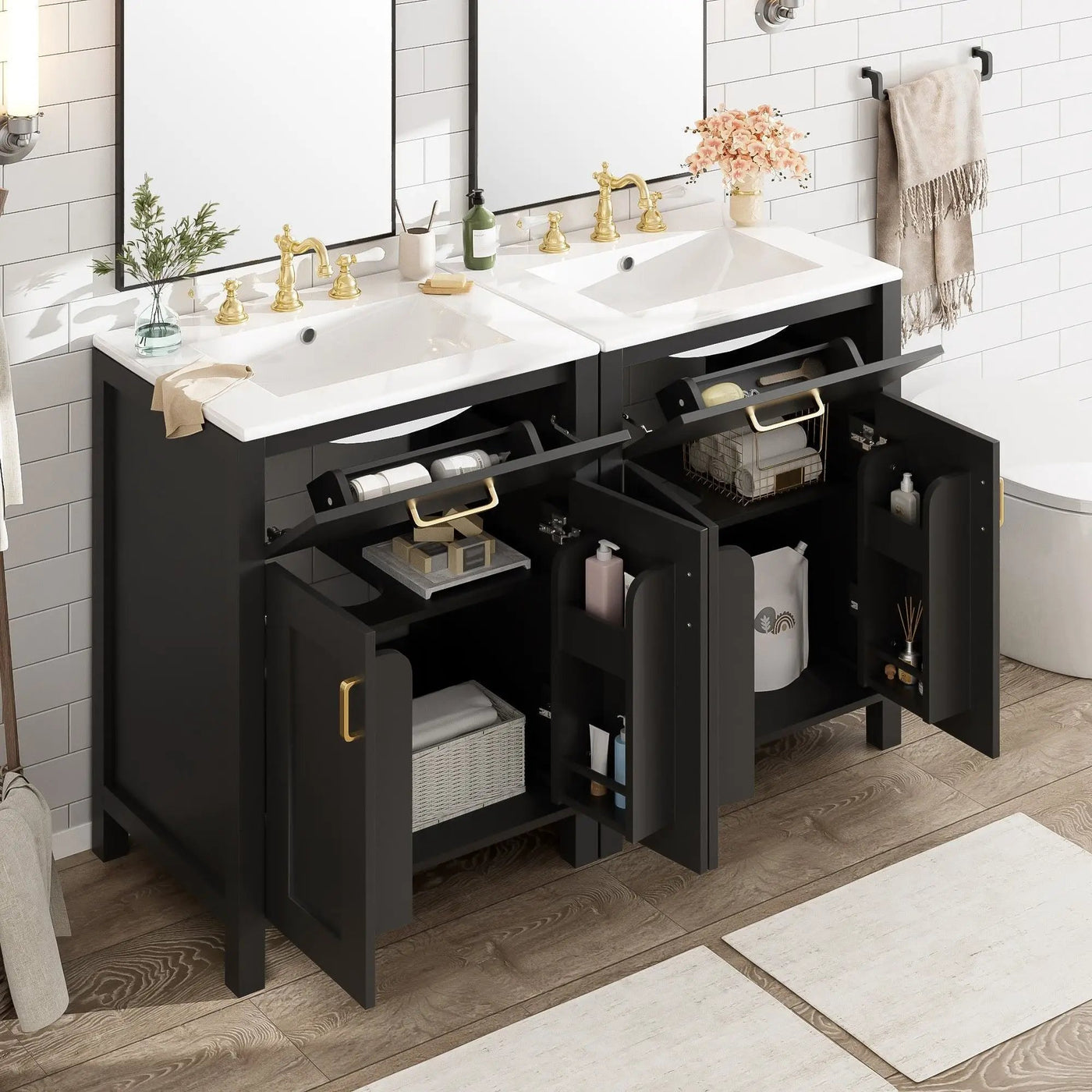 Modern Bathroom Vanity With Ceramic Sink, Soft-Close Doors, Flip Drawer, U-Shaped Shelves, Elegant Storage Solution by HouseOfZazla