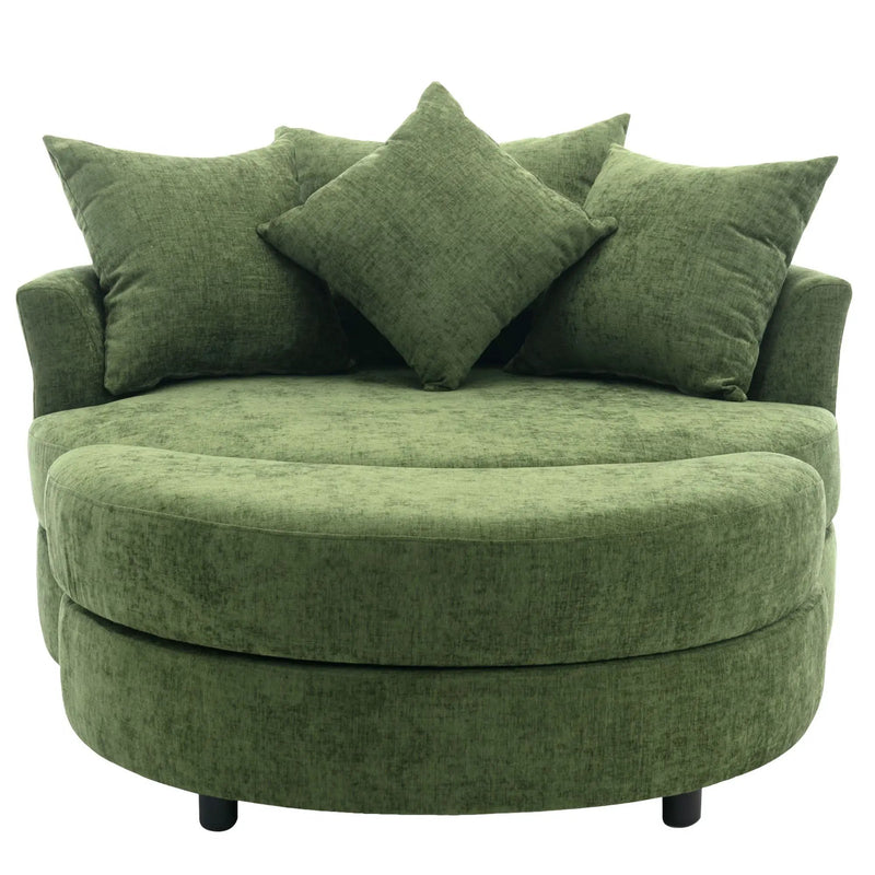 360° Swivel Accent Barrel Chair With Storage Ottoman & 4 Pillows, Modern Leisure Chair Round Accent For Living Room by HouseOfZazla