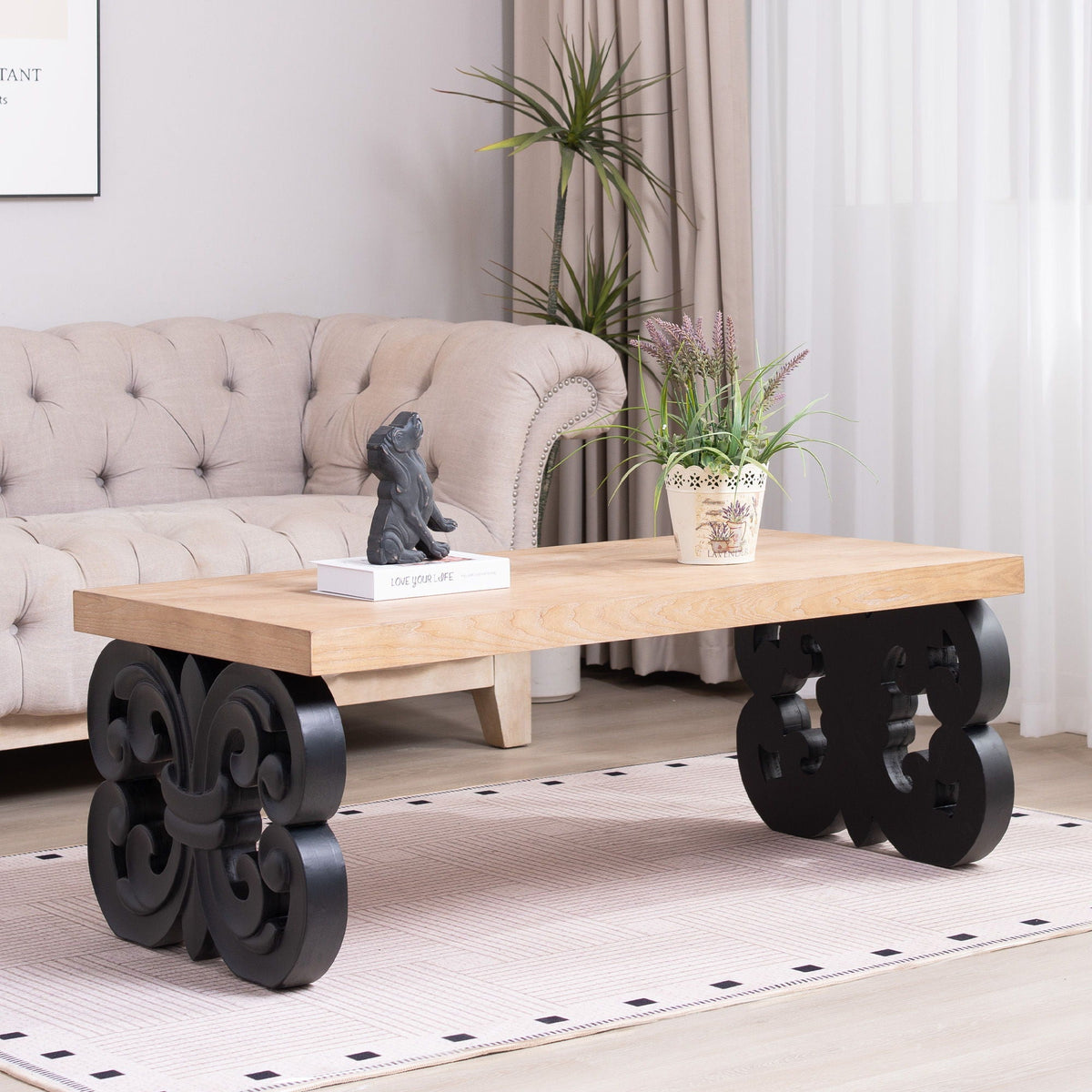 Ornate Scroll Base Coffee Table with Rectangular Top – Black or White, photo 5 of 8