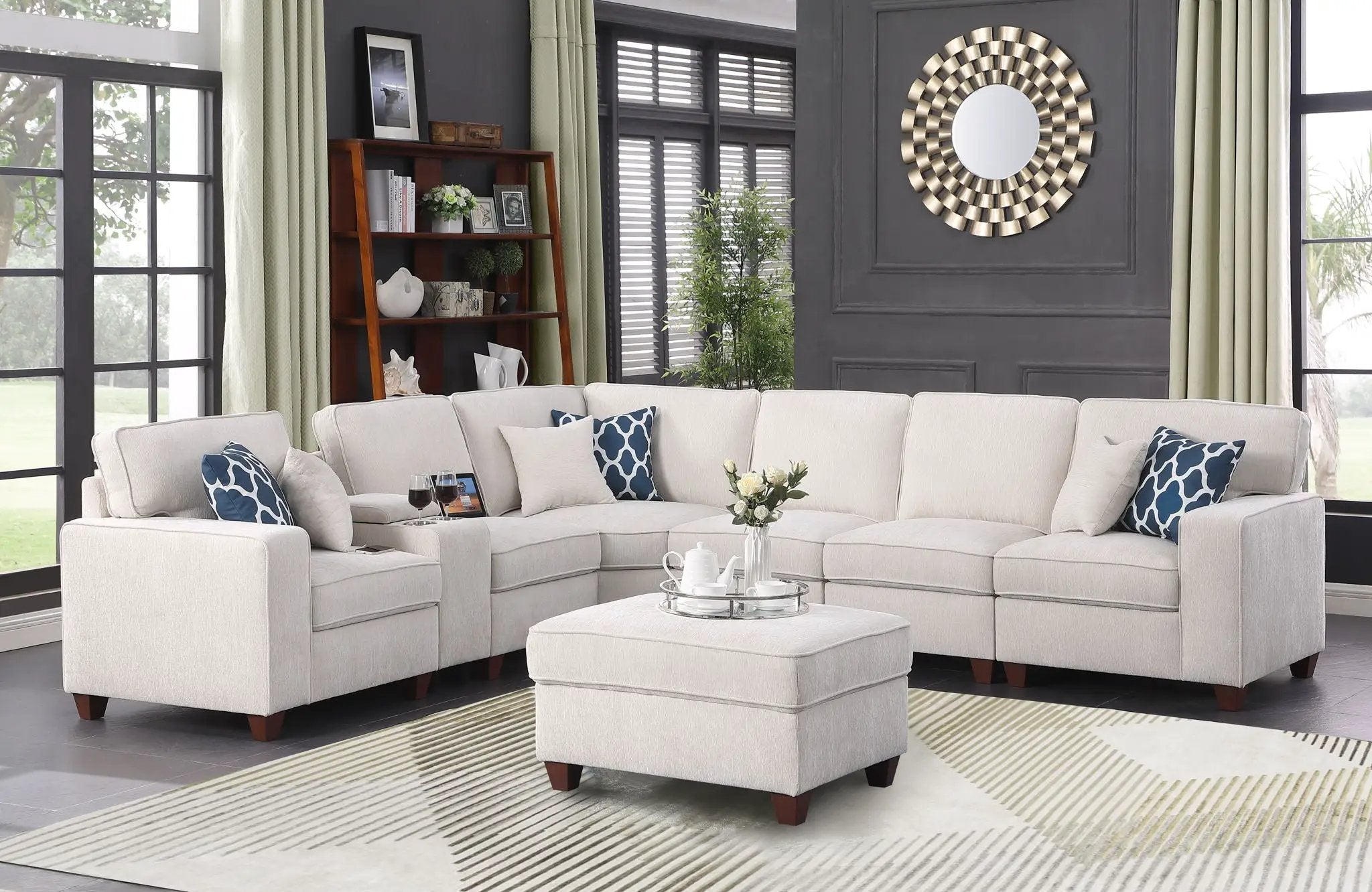 Rene - Sectional Sofa With Ottoman - Beige by Unique Piece Furniture