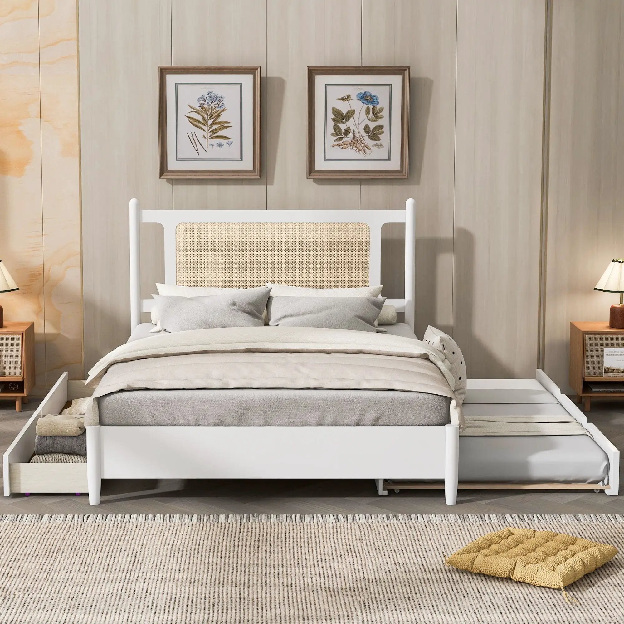 Platform Bed With 2 Big Drawers & Trundle by Unique Piece Furniture