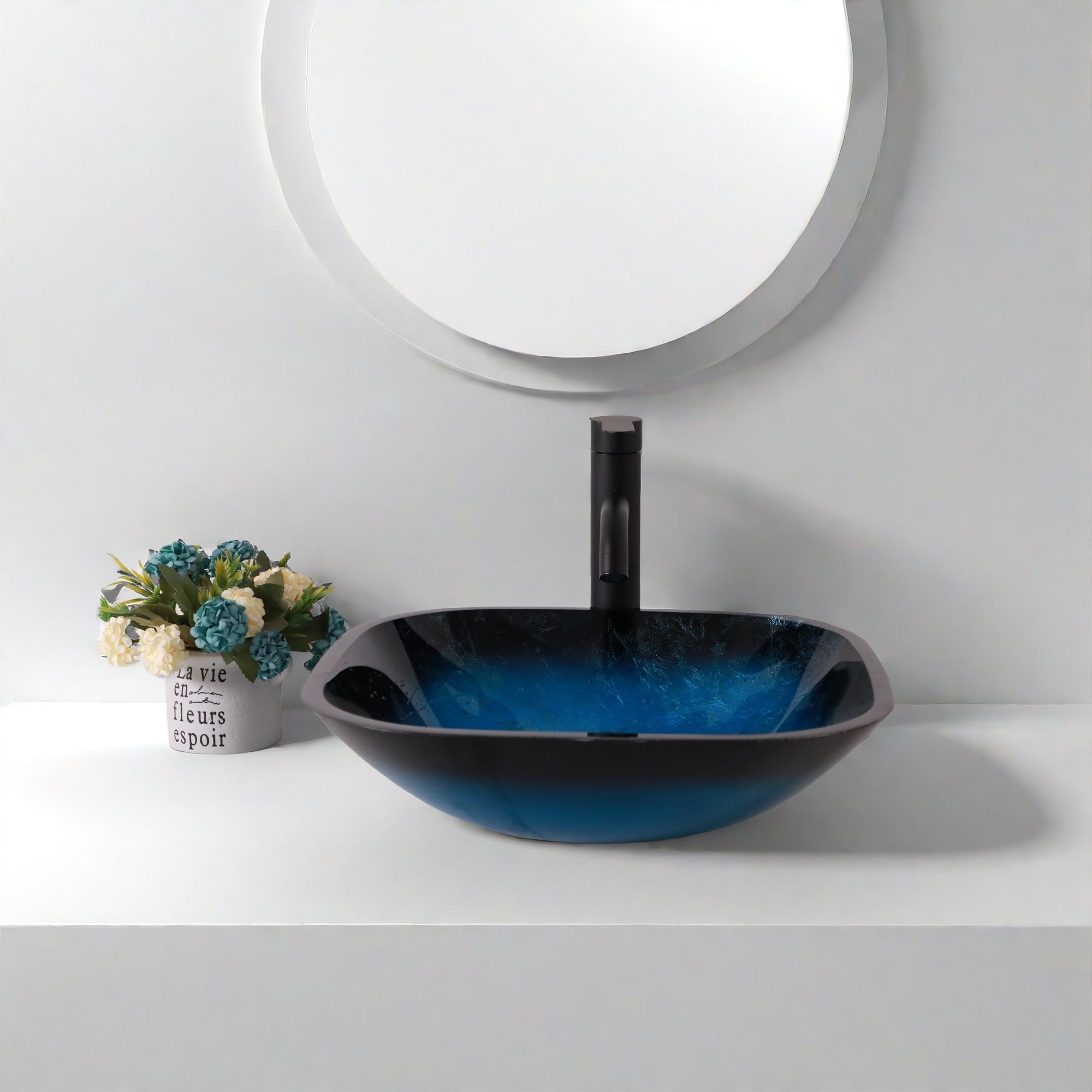 Artistic Vessel Sink With Faucet And Pop Up Drain - Blue by HouseOfZazla