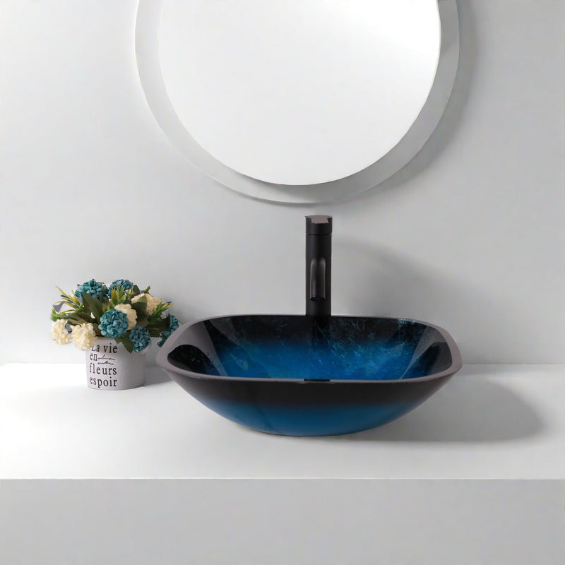 Artistic Vessel Sink With Faucet And Pop Up Drain - Blue by HouseOfZazla