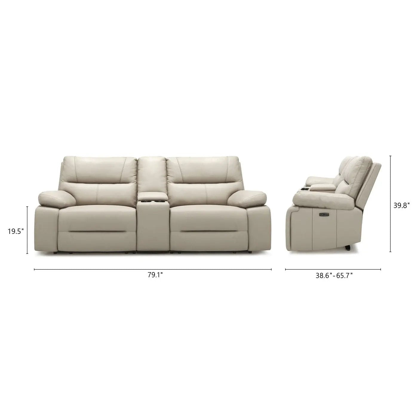 Malibu - Modern Power Motion 3 Piece Reclining Loveseat Sofa With Cup Holders - Cream Taupe Beige by HouseOfZazla