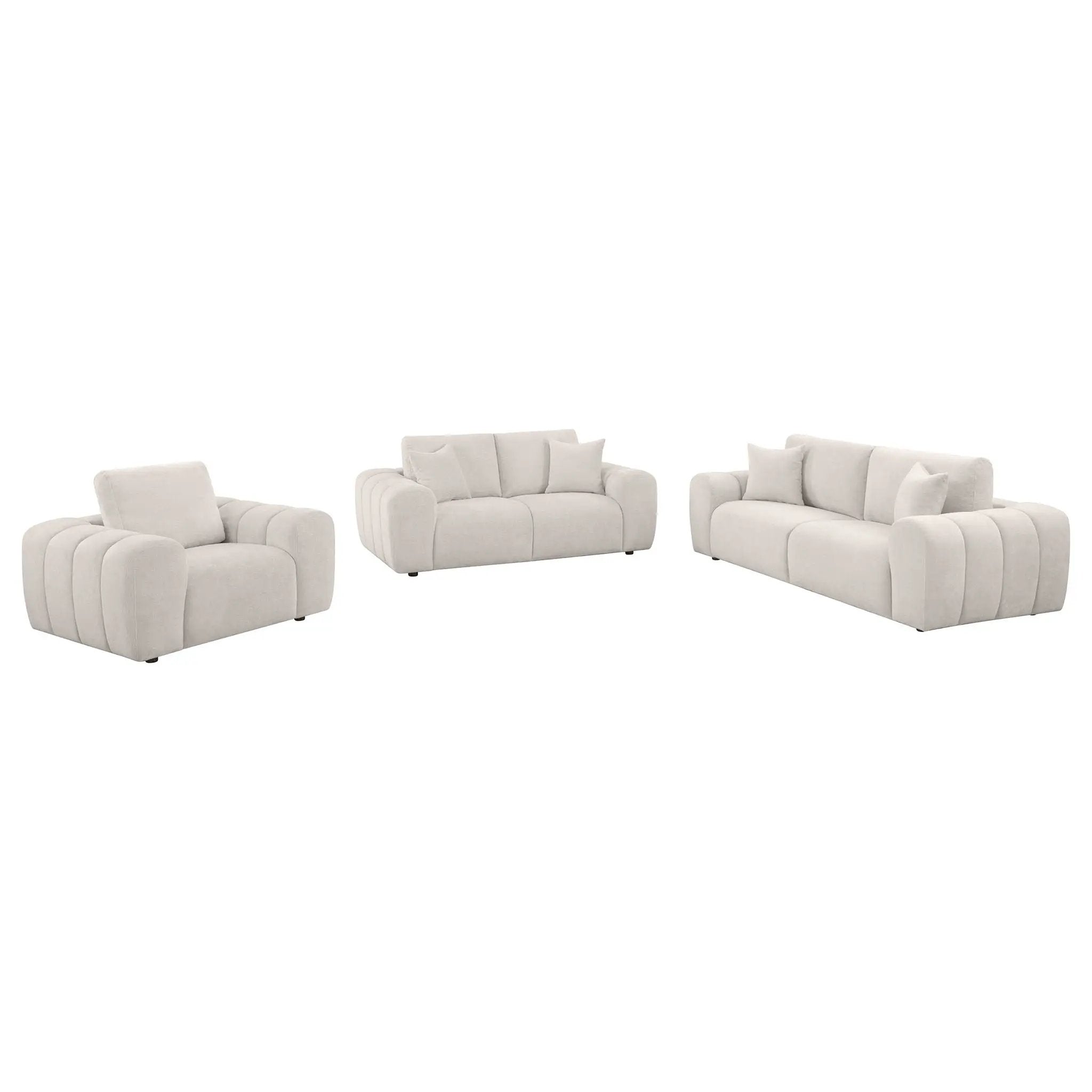 Burnett 3-piece Chenille Upholstered Sofa Set Ivory by Unique Piece Furniture