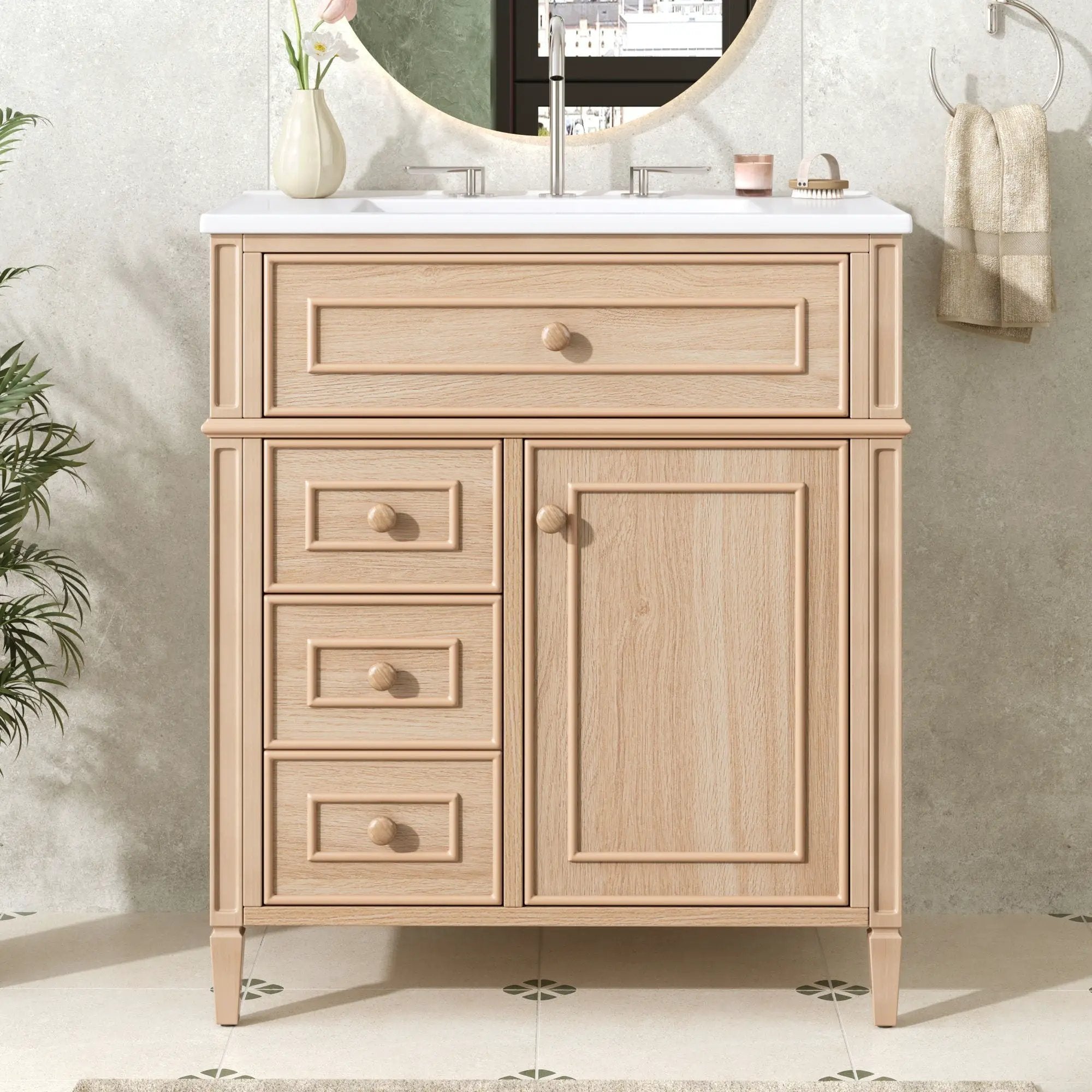 Bathroom Vanity With Sink, Flip Out Drawer, 2 Soft Close Drawers, 1 Soft Close Door - Wood by Unique Piece Furniture