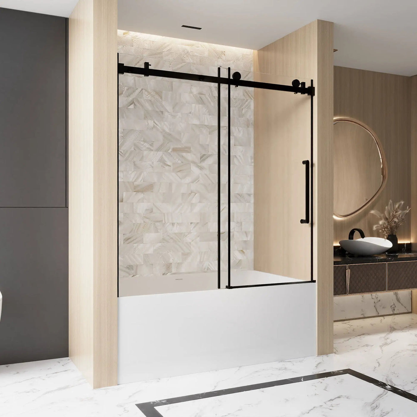 Frameless Single Sliding Shower Door, Square Tube Track by HouseOfZazla