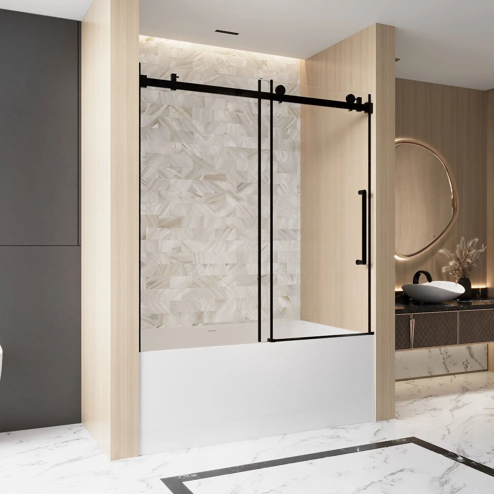 Frameless Single Sliding Shower Door, Square Tube Track