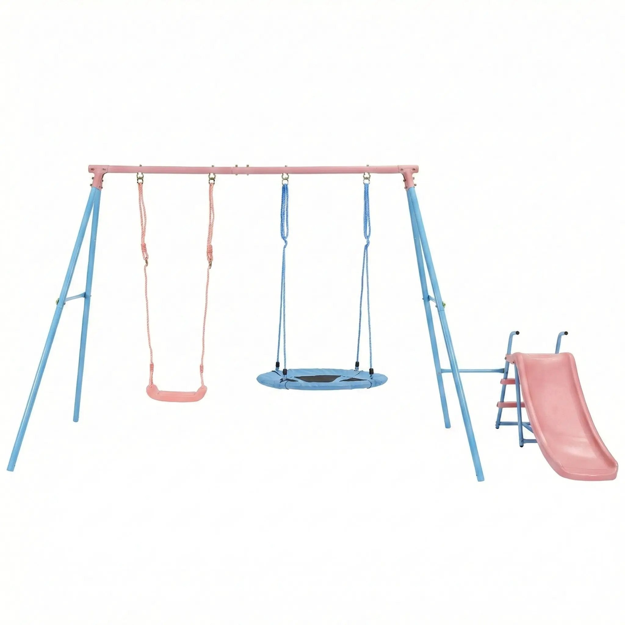 Xns107 - 2 Swing Set With Slide For Outdoor - Blue / Pink by HouseOfZazla