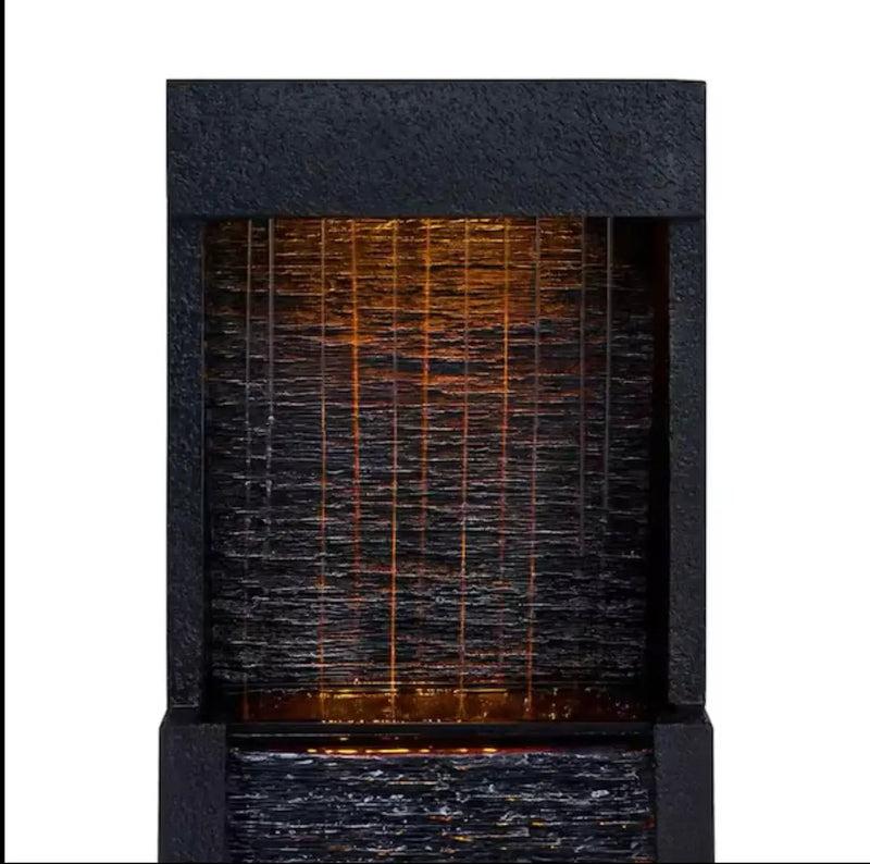 38 in. Tall Outdoor Gray Slate Solar-Powered Waterfall Fountain with LED Lights by Outdoor Solar Outlet