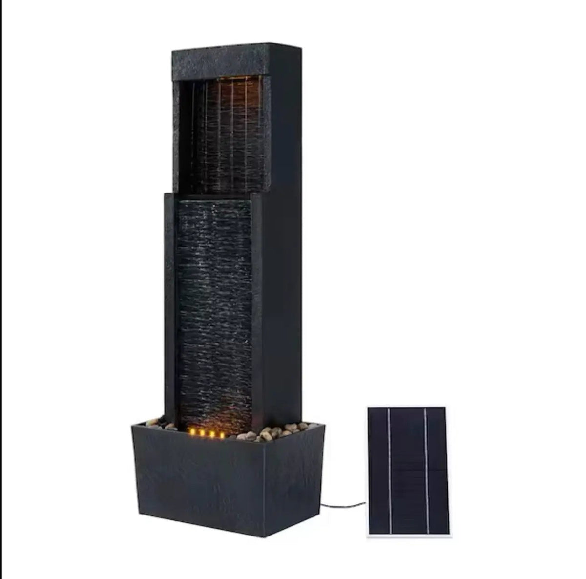 38 in. Tall Outdoor Gray Slate Solar-Powered Waterfall Fountain with LED Lights by Outdoor Solar Outlet
