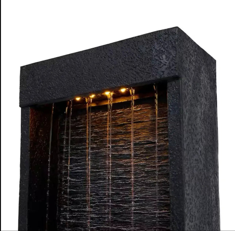 38 in. Tall Outdoor Gray Slate Solar-Powered Waterfall Fountain with LED Lights by Outdoor Solar Outlet