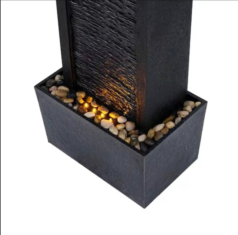 38 in. Tall Outdoor Gray Slate Solar-Powered Waterfall Fountain with LED Lights by Outdoor Solar Outlet
