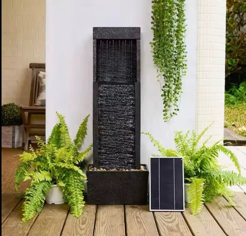 38 in. Tall Outdoor Gray Slate Solar-Powered Waterfall Fountain with LED Lights by Outdoor Solar Outlet