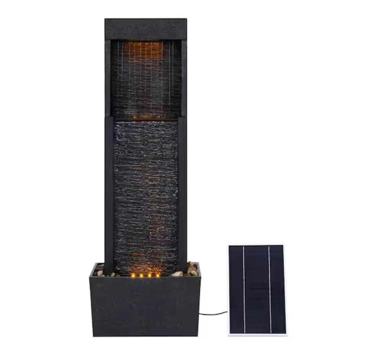 38 in. Tall Outdoor Gray Slate Solar-Powered Waterfall Fountain with LED Lights by Outdoor Solar Outlet