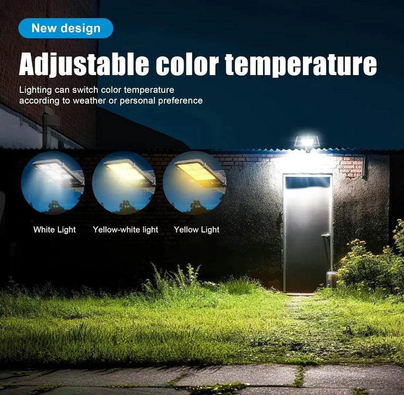 3800W Tri-Color Solar Street Lights Outdoor - Multi-Color Adjustable Lighting - 7000K LED Street Light with Remote Control - Ideal for Parking Lot, Yard, Plaza - solar parking lot lights by Outdoor Solar Outlet