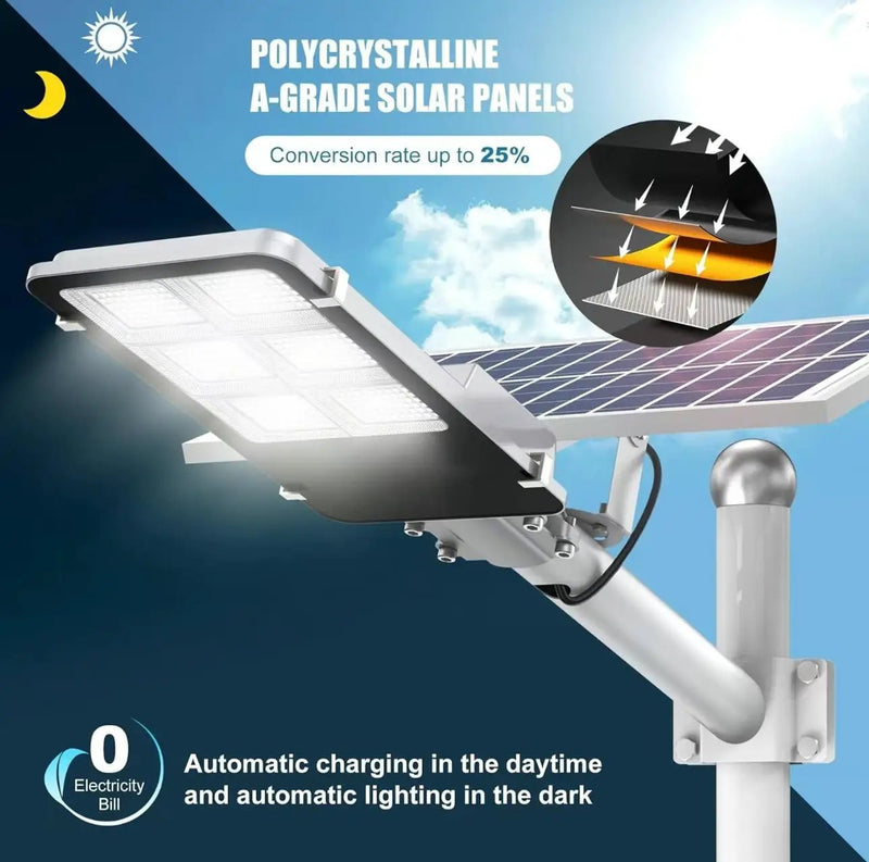 3800W Tri-Color Solar Street Lights Outdoor - Multi-Color Adjustable Lighting - 7000K LED Street Light with Remote Control - Ideal for Parking Lot, Yard, Plaza - solar parking lot lights by Outdoor Solar Outlet