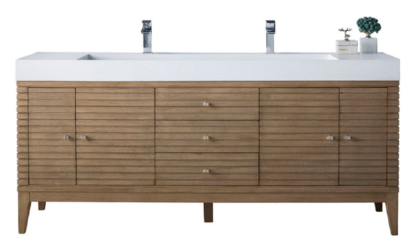 James Martin Linear 72" Double Bathroom Vanity, Whitewashed Walnut